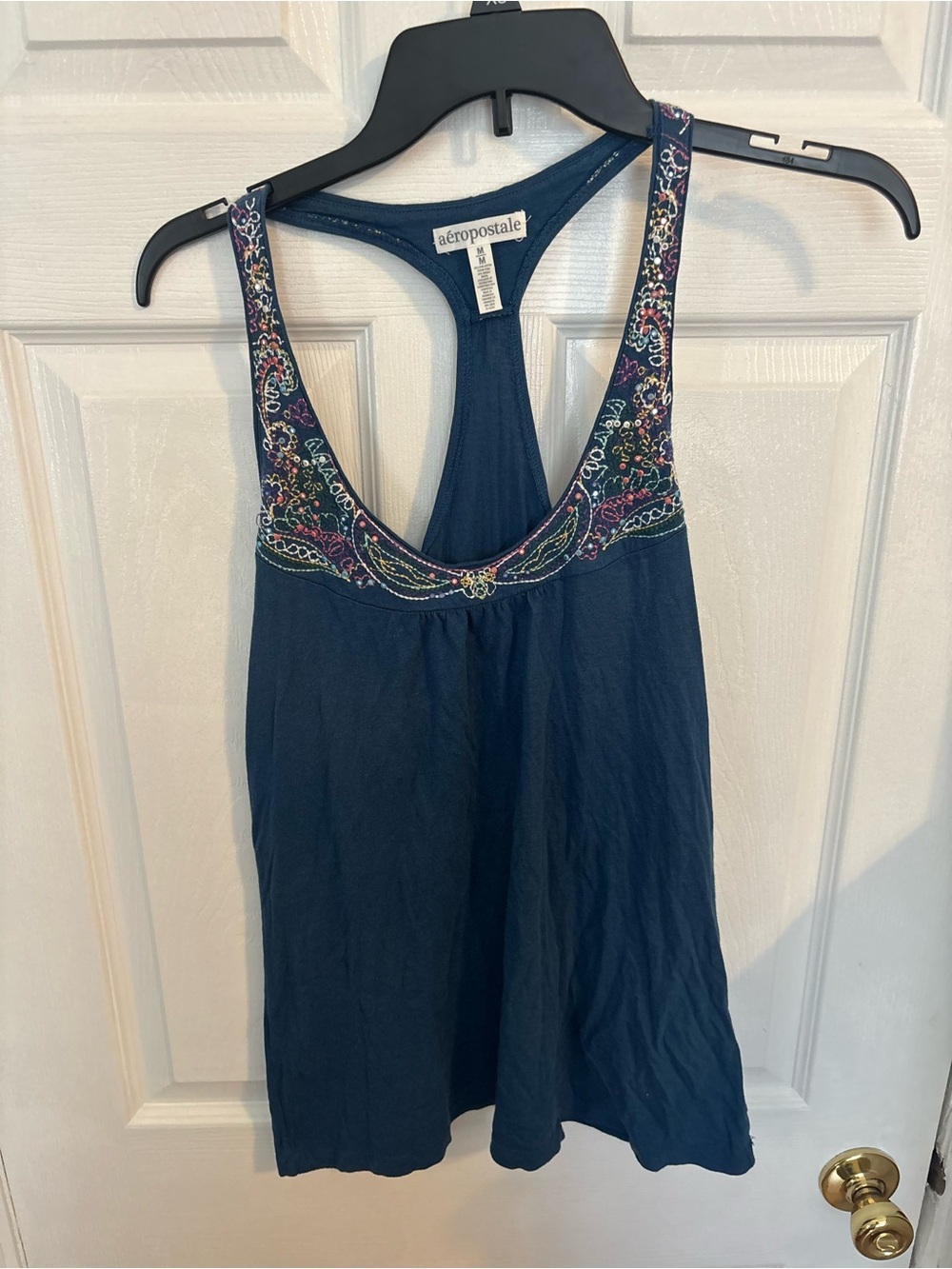 Aeropostale Navy Embroidered Racerback Tank Top